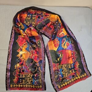 Laurel Burch 100% Silk Colorful Cats Scarf